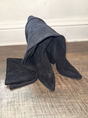 Black Suede Pointed-Toe Over-the-Knee Boots